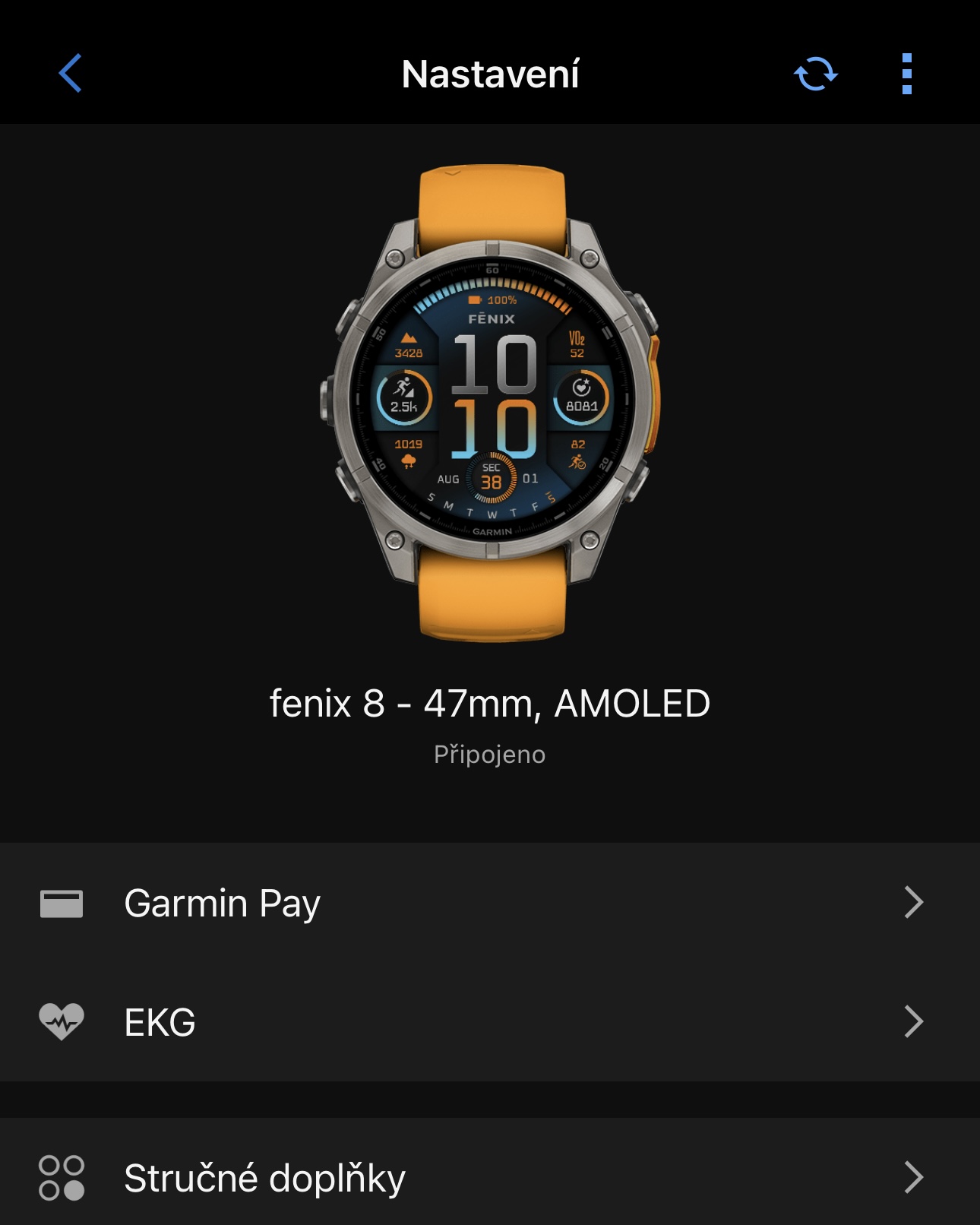 Nastavení měření EKG v appce Garmin Connect